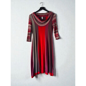 Leta Artarughe Italy Colorblock Knit Dress Red Berry Striped Cowl Neck